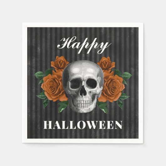 Gotische Rozen en schedel Happy Halloween Servet (Voorkant)