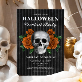 Gotische Rozen Floral Skull Halloween Cocktail Par Kaart