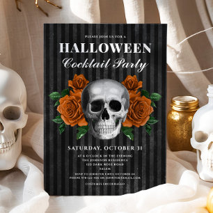 Gotische Rozen Floral Skull Halloween Cocktail Par Kaart