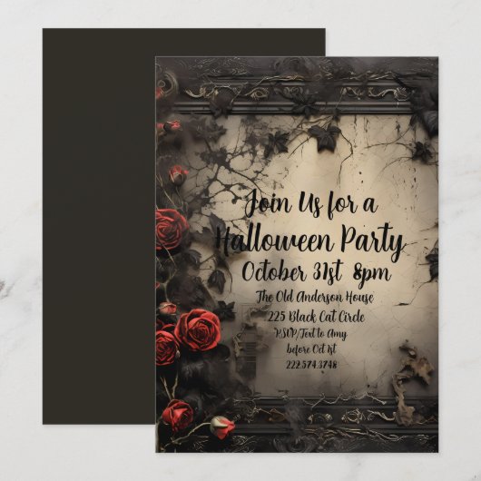 Gotische Rozen, Halloweenfeest Kaart (Voorkant / Achterkant)