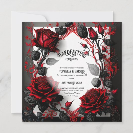 GOTISCHE ROZEN HANDFASTING CEREMONIE UITNODIGINGEN (Voorkant)