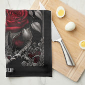 Gotische Rozen in Lijst Theedoek (Quarter Fold)