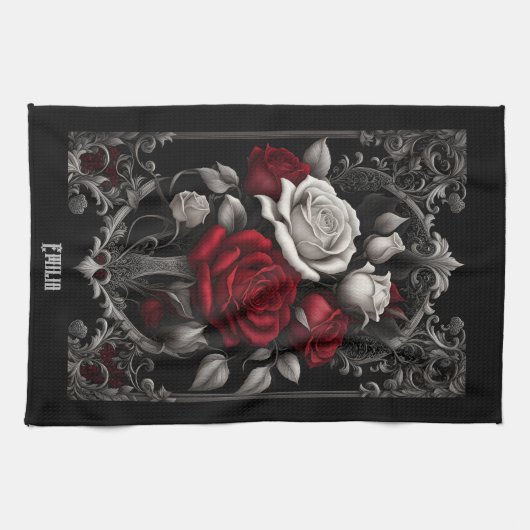 Gotische Rozen in Lijst Theedoek (Horizontaal)
