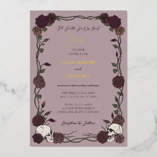 Gotische Rozen Licht Mauve Tot de Dood Huwelijk Folie Uitnodiging