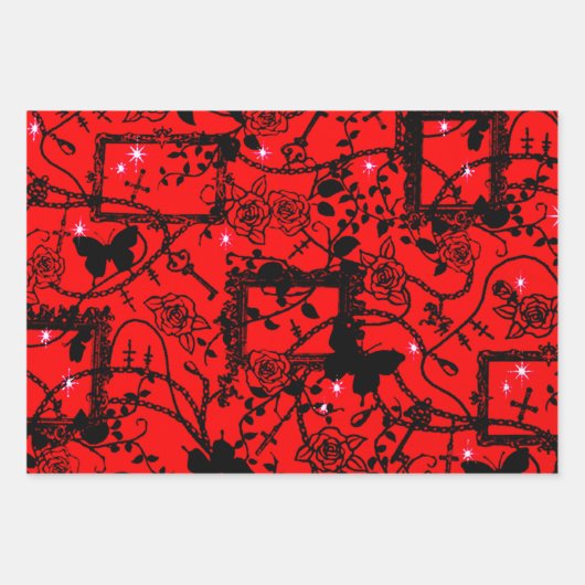 Gotische Rozen Lijsten en botervliegen Inpakpapier Vel (Voorkant)