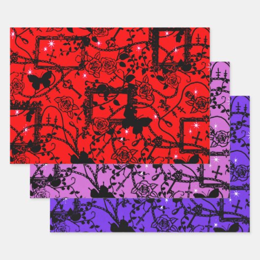 Gotische Rozen Lijsten en botervliegen Inpakpapier Vel (Set)