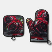 Gotische Rozen Ovenwant & Pannenlap Set (Voorkant)