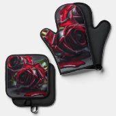 Gotische Rozen Ovenwant & Pannenlap Set (Voorkant / Achterkant)