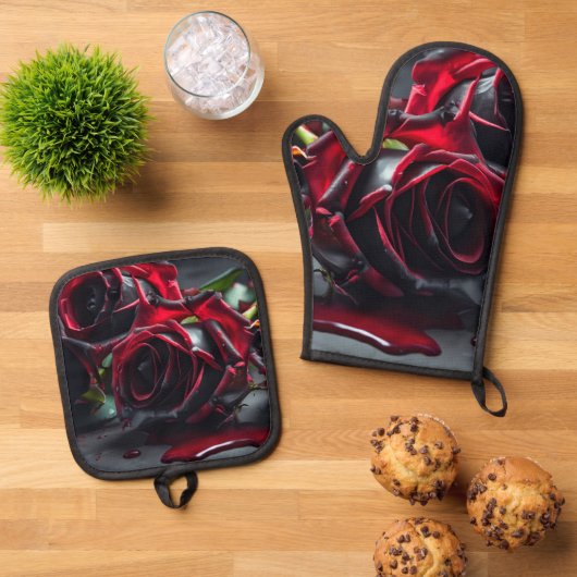 Gotische Rozen Ovenwant & Pannenlap Set (Top down)