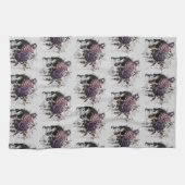 Gotische rozen & schedel Halloween feestpatroon Theedoek (Horizontaal)