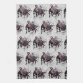 Gotische rozen & schedel Halloween feestpatroon Theedoek (Verticaal)