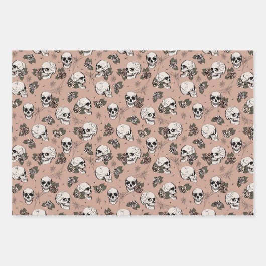 Gotische Rozen schedels en strepen Halloween Inpakpapier Vel (Voorkant 3)