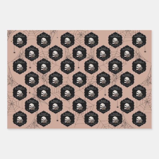 Gotische Rozen schedels en strepen Halloween Inpakpapier Vel (Voorkant)