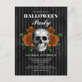 Gotische Rozen & Skull Halloween Party Briefkaart (Voorkant)