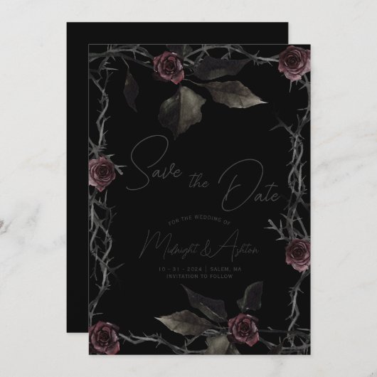 Gotische Rozen sparen de Datum Save The Date (Voorkant / Achterkant)