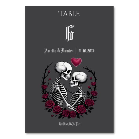 Gotische Rozen Tot De Dood Skelet Paar Trouwen Kaart (Voorkant)