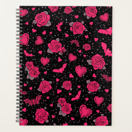 Gotische Rozen & Vleermuizen Patroon | Heet Roze D Planner