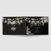 Gotische Rozen Zwart-wit String Lights Bruiloft Gastenboek (Volledig)