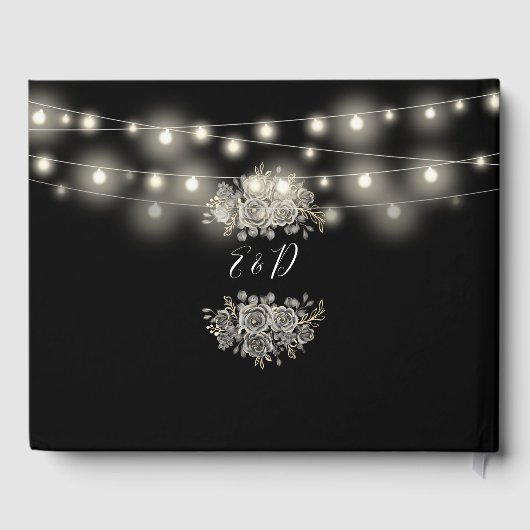 Gotische Rozen Zwart-wit String Lights Bruiloft Gastenboek (Achterkant)