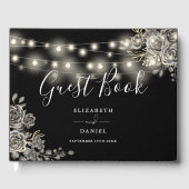 Gotische Rozen Zwart-wit String Lights Bruiloft Gastenboek (Voorkant)
