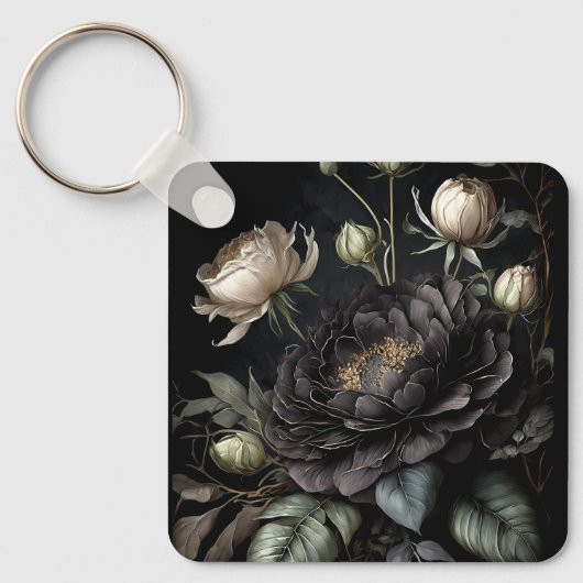 Gotische rozenboeket Zwarte bloem Sleutelhanger (Voorkant)