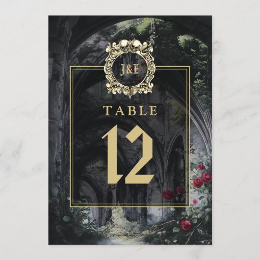 Gotische Ruïnes Bloemige Monogram Tafelnummer (Voorkant)