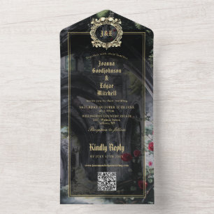 Gotische ruïnes Monogram QR-code Trouwen All In One Uitnodiging