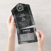 Gotische ruïnes Rozen Bloemige Monogram Huwelijk All In One Uitnodiging (Afscheurbaar)