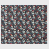 Gotische Santa schedels Zwart Blauw Rood Kerstmis Cadeaupapier (Vlak)