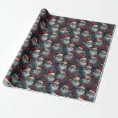 Gotische Santa schedels Zwart Blauw Rood Kerstmis Cadeaupapier (Uitgerold)
