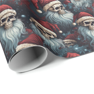 Gotische Santa schedels Zwart Blauw Rood Kerstmis Cadeaupapier