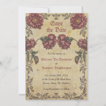 Gotische 'Save the Date'-kaart met donkere bloemen
