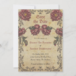 Gotische 'Save the Date'-kaart met donkere bloemen Save The Date