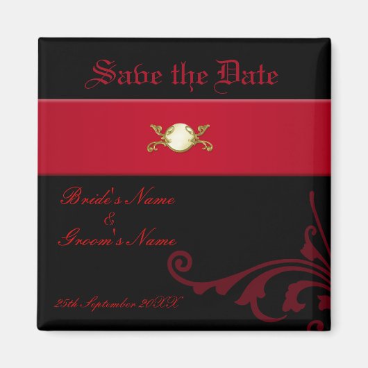 Gotische Save the Date Magnet Zwart en Rood (Voorkant)