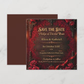 Gotische Save the Date met Rode Roos en Waszegel (Voorkant / Achterkant)