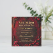 Gotische Save the Date met Rode Roos en Waszegel (Staand voorkant)