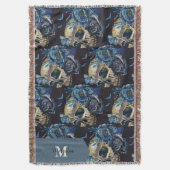 Gotische Schedel & Blau Roos Halloween-monogram Deken (Voorkant Verticaal)