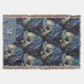 Gotische Schedel & Blau Roos Halloween-monogram Deken (Voorkant)