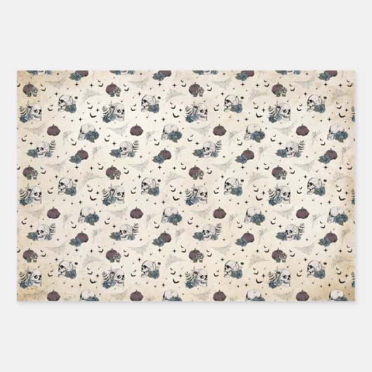 Gotische Schedel Blauwe Rozen Pompoen Boy Hallowee Inpakpapier Vel (Voorkant 3)