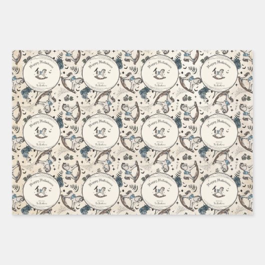 Gotische Schedel Blauwe Rozen Pompoen Boy Hallowee Inpakpapier Vel (Voorkant)