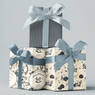 Gotische Schedel Blauwe Rozen Pompoen Boy Hallowee Inpakpapier Vel