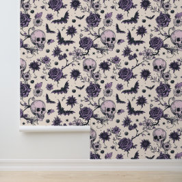 Gotische schedel Bloemen Schedel Vleermuis Behang
