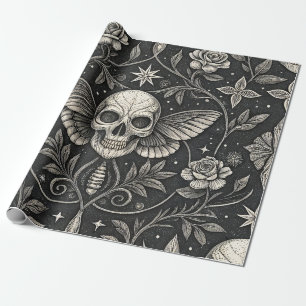 Gotische Schedel Bloemmotief Hemels Patroon (1) Cadeaupapier