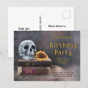 Gotische schedel  boek Zonnebloem RIP naar haar 20 Uitnodiging Briefkaart