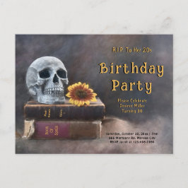 Gotische schedel  boek Zonnebloem RIP naar haar 20 Uitnodiging Briefkaart
