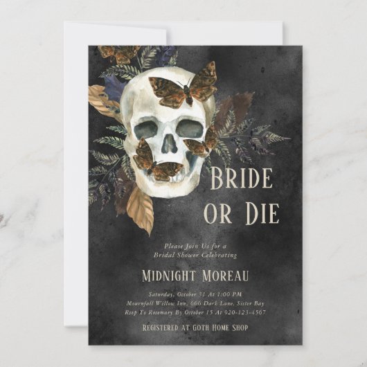 Gotische schedel bruid of sterven bruids douche ui kaart (Voorkant)