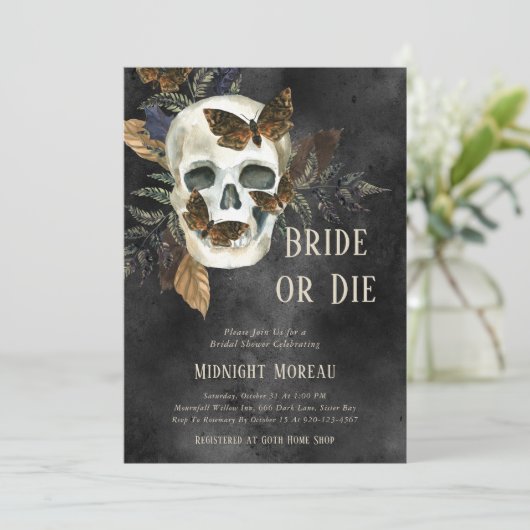 Gotische schedel bruid of sterven bruids douche ui kaart (Staand voorkant)