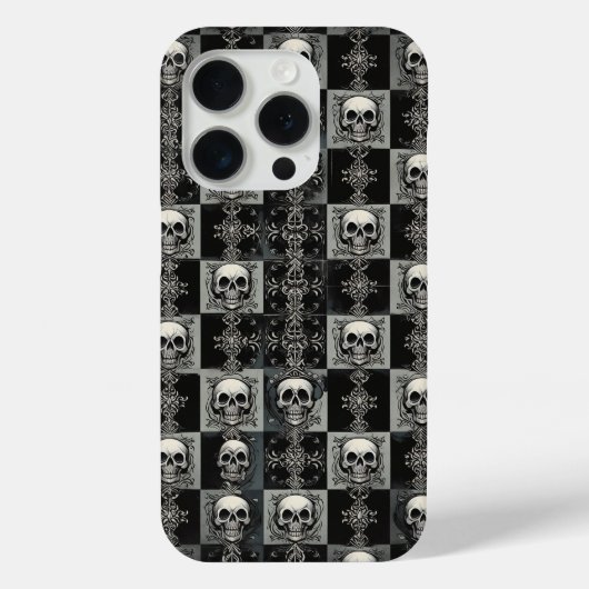 Gotische Schedel & Damast Schachbrett Phonehoes  Case-Mate iPhone Case (Achterkant)