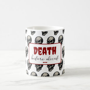 Gotische schedel ‘Dood voor decaf’   Spooky Funny  Koffiemok