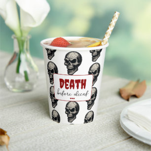 Gotische schedel ‘Dood voor decaf’   Spooky Funny  Papieren Bekers